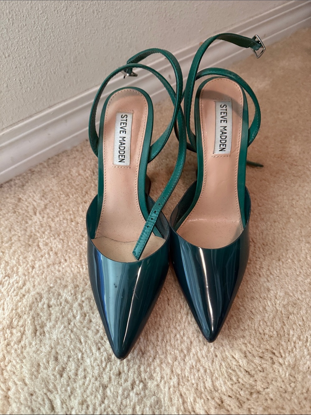 Steve Madden Emerald Green Patent Pointed-Toe Slingback Heels